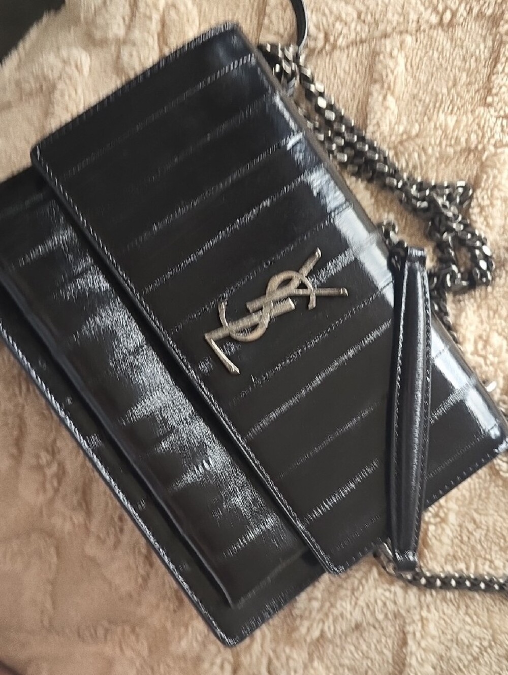 Saint Laurent Black Quilted Calfskin Chain Shoulder Bag with Silver YSL Logo - Picture 6 of 6